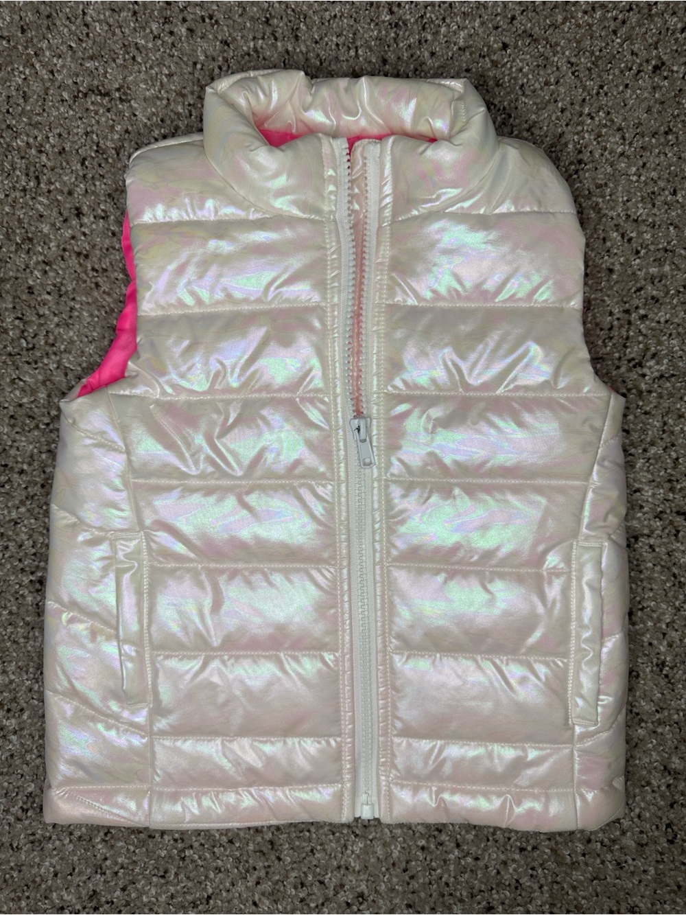 Ideology Kids Iridescent White Puffer Vest with Pink Lining 4T